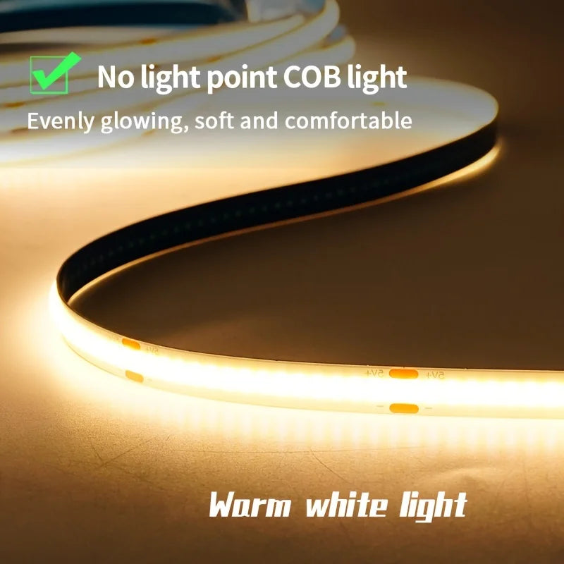 USB Touch Light Strip - Dimmable LED COB Strip, 5V Flexible Tape for DIY Lighting, TV Backlight, Mirror Light, Indoor Decor