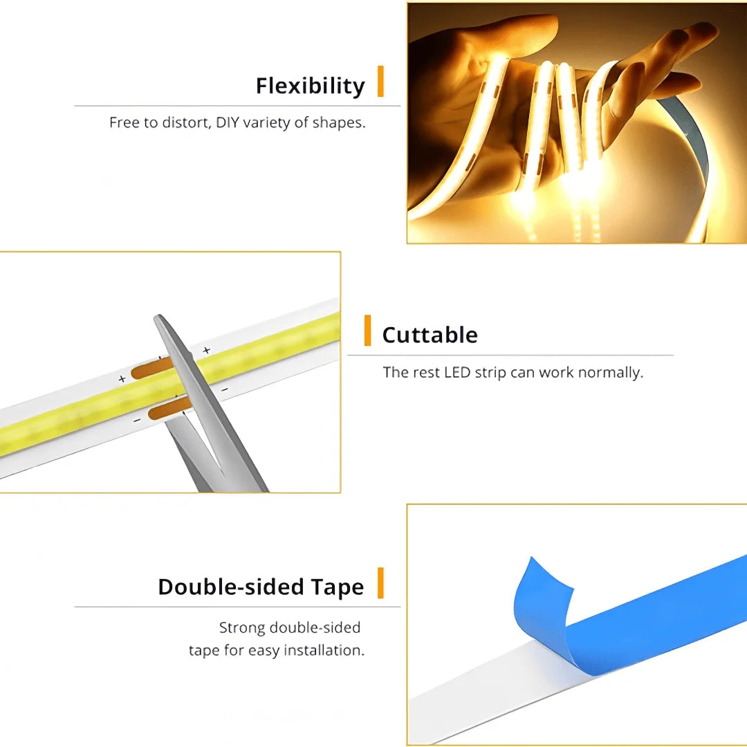 USB Touch Light Strip - Dimmable LED COB Strip, 5V Flexible Tape for DIY Lighting, TV Backlight, Mirror Light, Indoor Decor