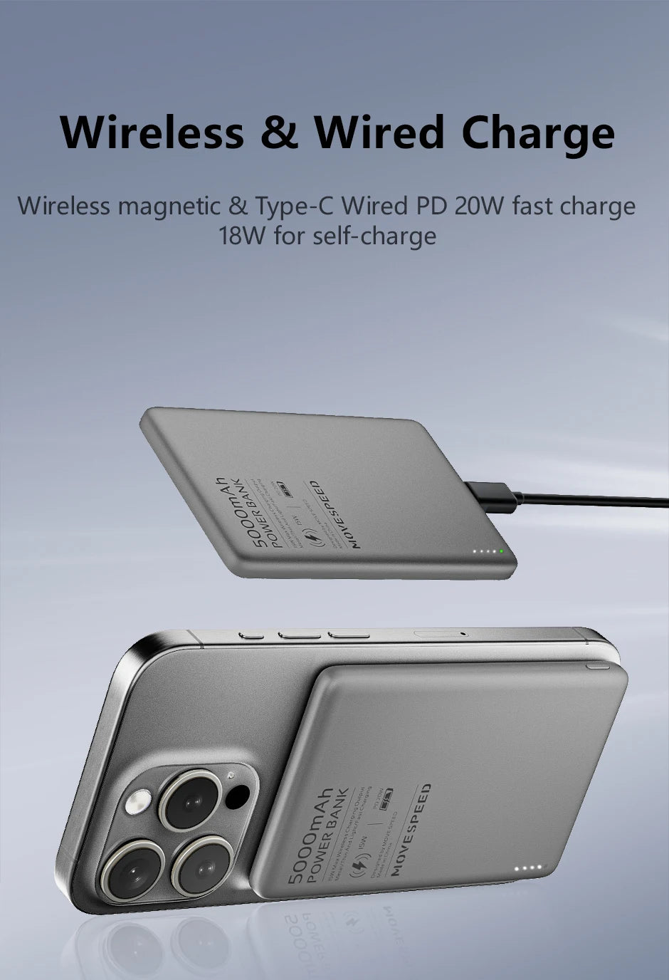 Ultra-Slim MOVESPEED 5000mAh Magnetic Power Bank, 20W PD Wireless Charging