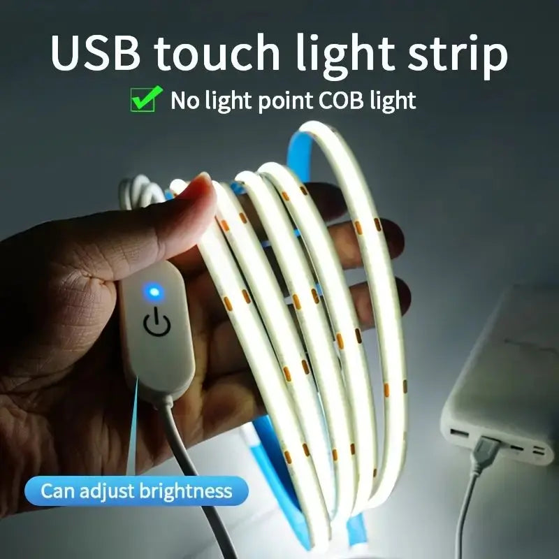 USB Touch Light Strip - Dimmable LED COB Strip, 5V Flexible Tape for DIY Lighting, TV Backlight, Mirror Light, Indoor Decor