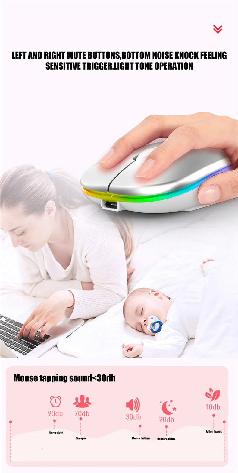 Wireless Gaming Mouse with RGB Backlighting - Rechargeable, Silent, Ergonomic Design for Laptop & PC