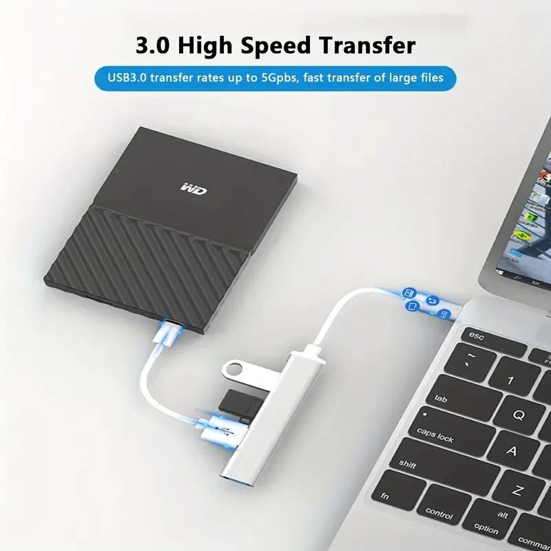 4-in-1 USB-C Hub Docking Station - USB 3.0, Type C Extender for Macbook, Laptop & Phone