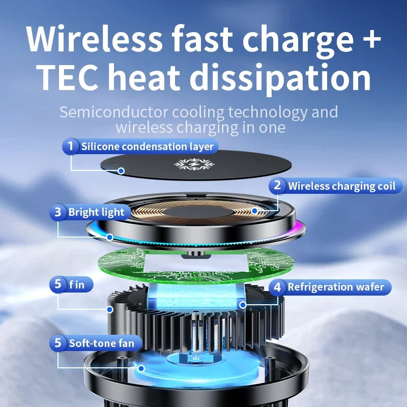 15W Ice Cooling Magnetic Wireless Car Charger - Fast Charging for iPhone 12, 13, 14 Pro Max