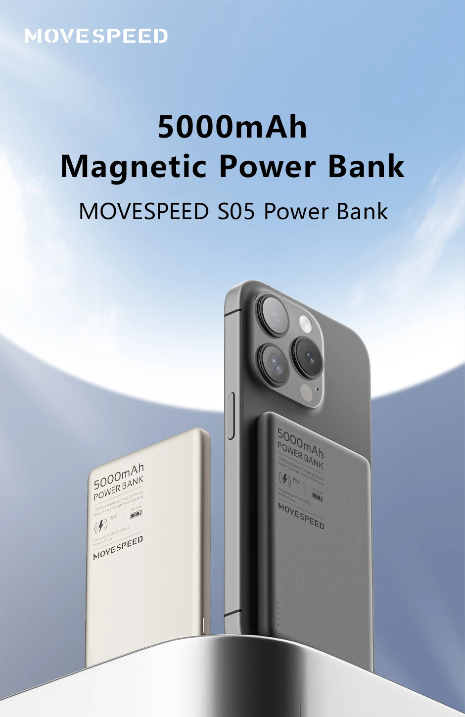 Ultra-Slim MOVESPEED 5000mAh Magnetic Power Bank, 20W PD Wireless Charging