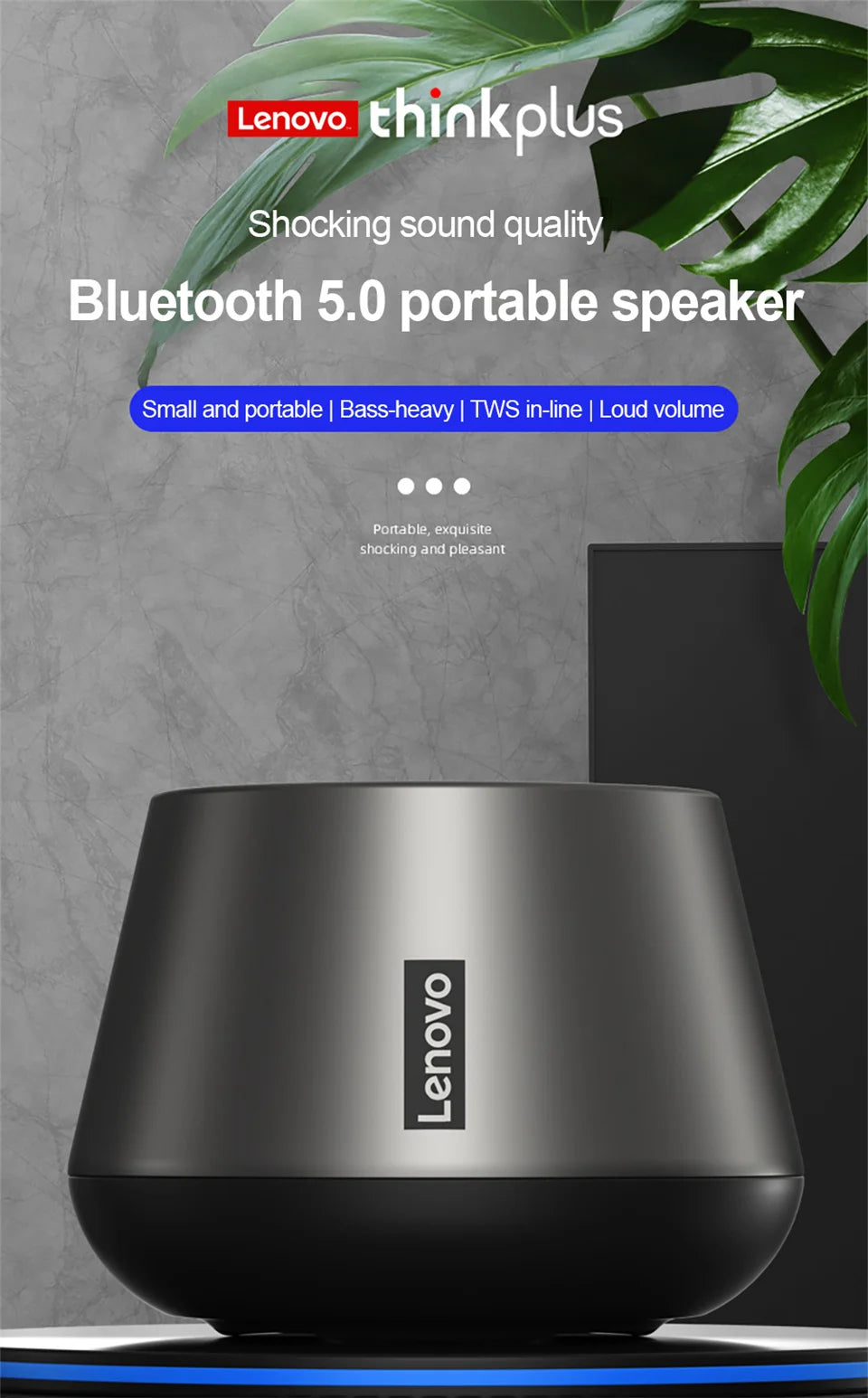 Lenovo K3Pro Portable Wireless Bluetooth Speaker - Waterproof, Metallic Outdoor Speaker with Stereo Surround Sound