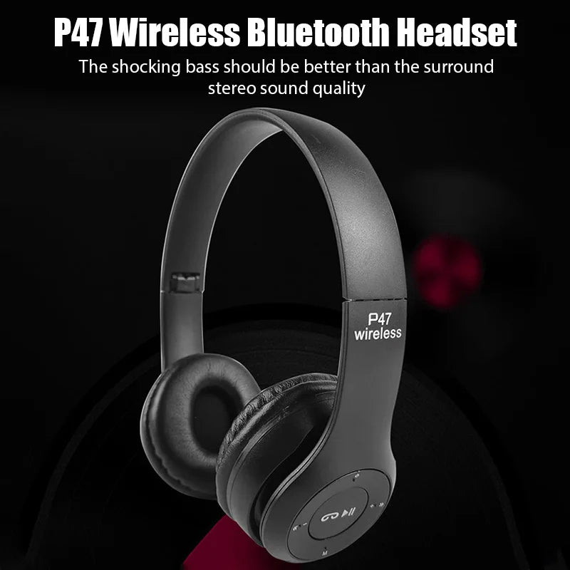 P47 Wireless Bluetooth Headset with Mic, Noise-Canceling, Stereo Sound for Sports, Gaming & PC