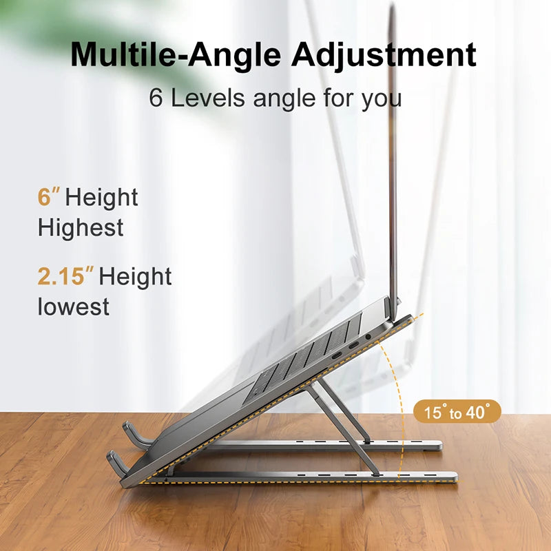 Aluminum Portable Laptop Stand – Adjustable, Foldable, and Lightweight for All Notebooks