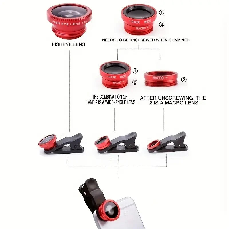 3-in-1 Fisheye, Wide Angle, Macro Camera Lens Kit for Smartphones