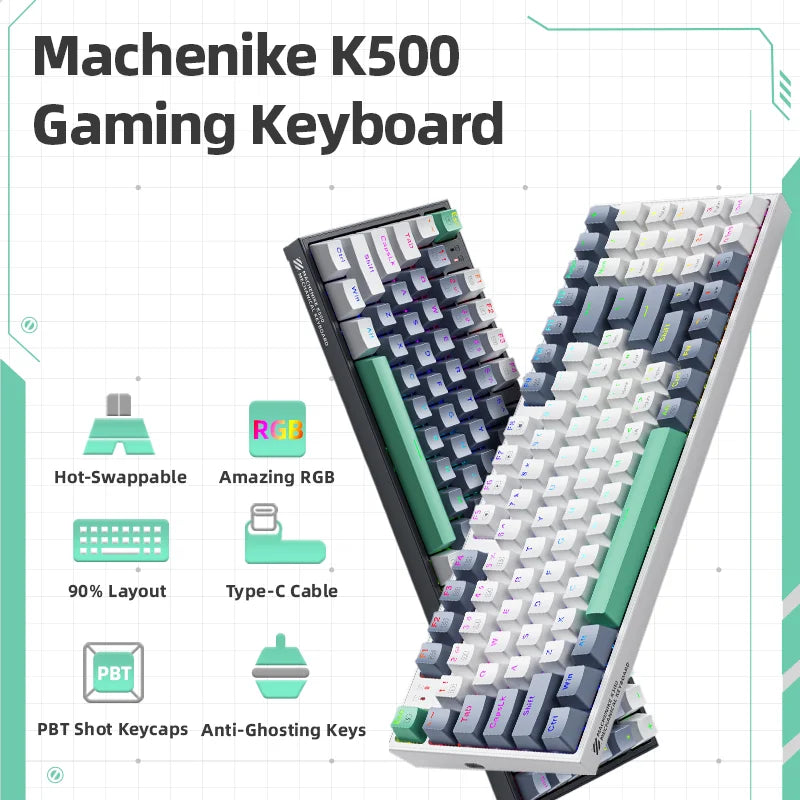 Machenike K500 Mechanical Gaming Keyboard - 94 Keys, Hot Swappable RGB Wired Gaming Keyboard for Windows & Mac