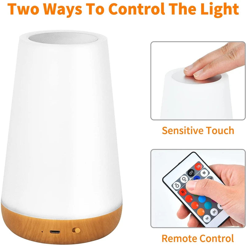 "Color changing night light with touch and remote control options for easy use"