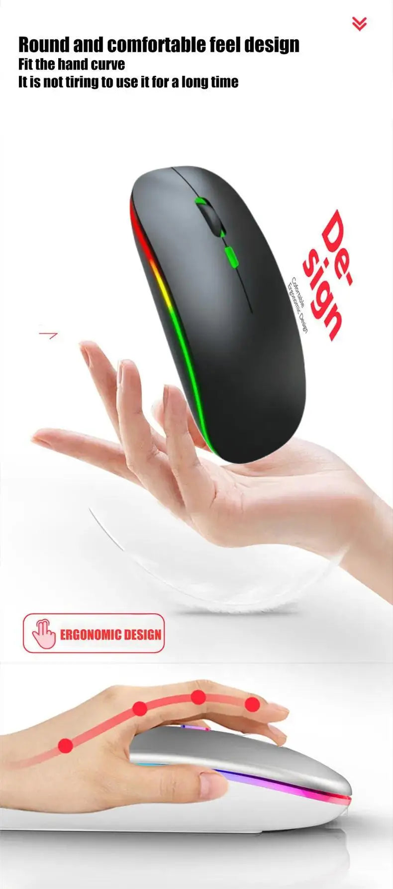 Wireless Gaming Mouse with RGB Backlighting - Rechargeable, Silent, Ergonomic Design for Laptop & PC