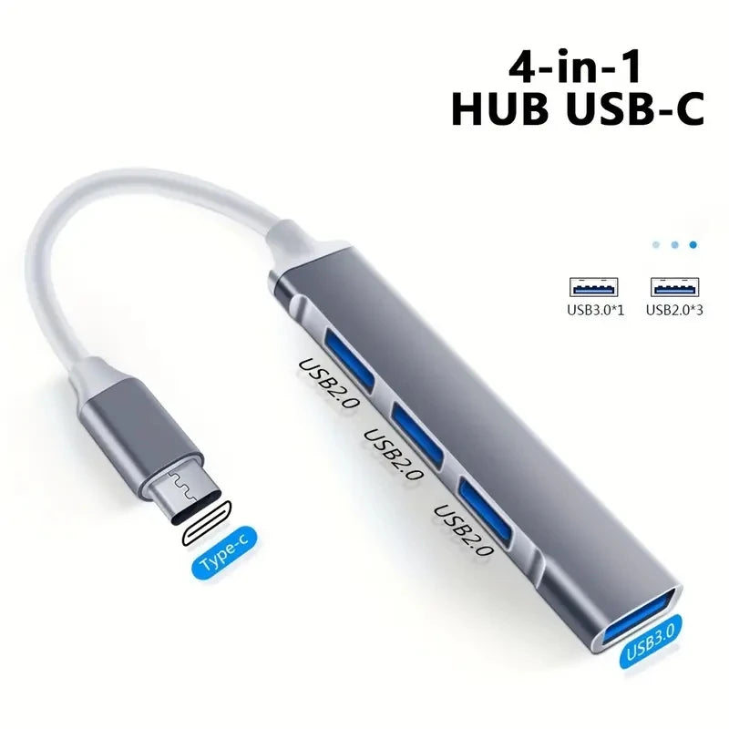 4-in-1 USB-C Hub Docking Station - USB 3.0, Type C Extender for Macbook, Laptop & Phone