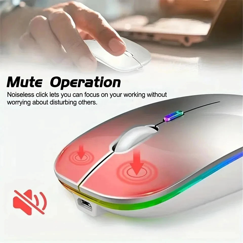 Wireless Gaming Mouse with RGB Backlighting - Rechargeable, Silent, Ergonomic Design for Laptop & PC