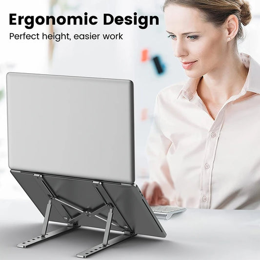 Aluminum Portable Laptop Stand – Adjustable, Foldable, and Lightweight for All Notebooks