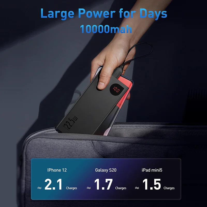 Baseus Power Bank 10000mAh PD 22.5W Fast Charging – Portable Battery Charger for Smartphones and Laptops