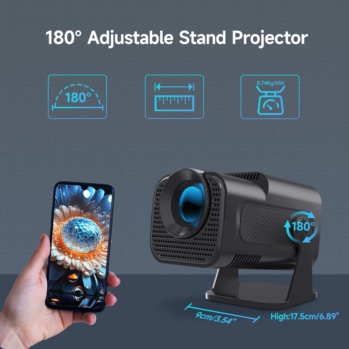 Magcubic HY320 Mini 4K Projector - Android 11, 720P Native Resolution, Wi-Fi 6 & Bluetooth 5.0, 300 ANSI Lumens, Portable Home Cinema Projector