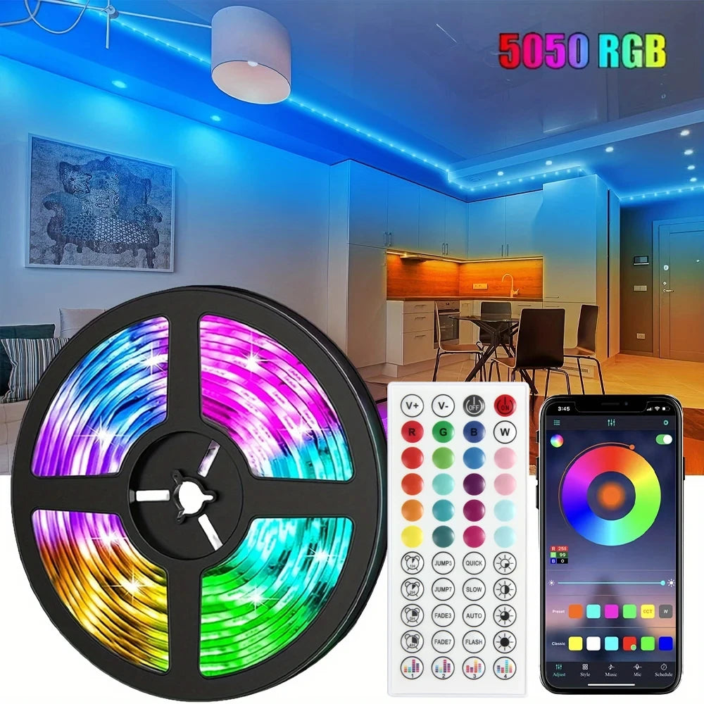 Smart RGB LED Strip Lights with Bluetooth Music Sync – 1m to 30m