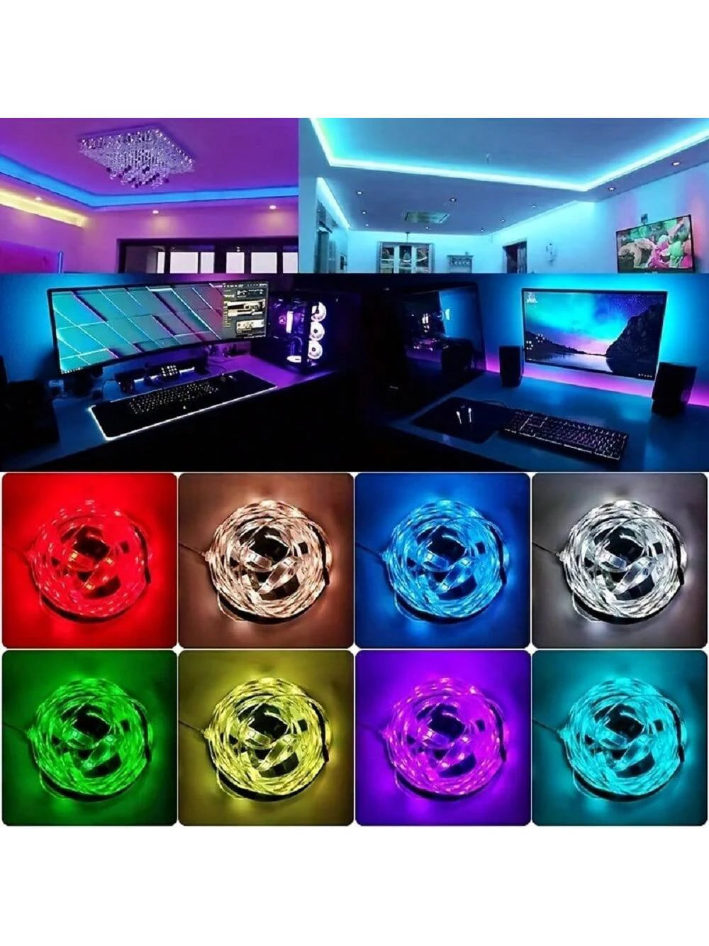 Smart RGB LED Strip Lights with Bluetooth Music Sync – 1m to 30m