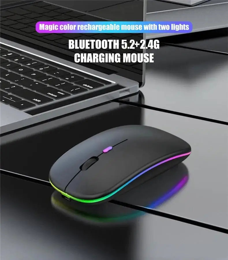 Wireless Gaming Mouse with RGB Backlighting - Rechargeable, Silent, Ergonomic Design for Laptop & PC