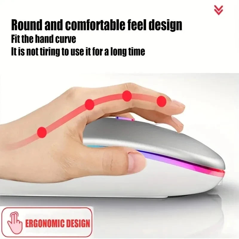 Wireless Gaming Mouse with RGB Backlighting - Rechargeable, Silent, Ergonomic Design for Laptop & PC